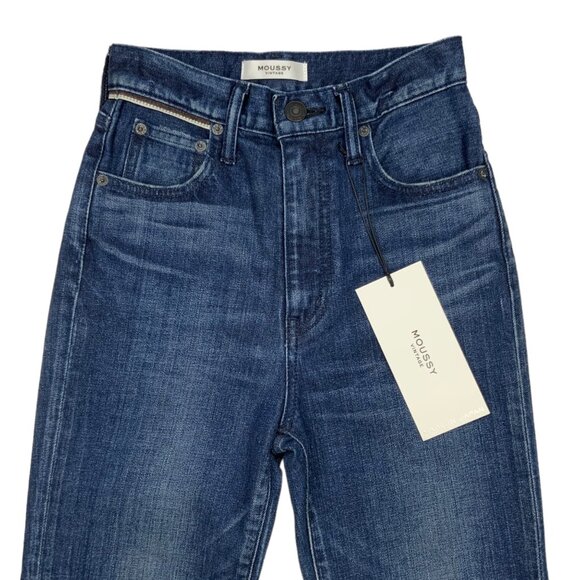 Moussy Vintage Emma Cropped Flare Hi Jean 24 Dark Blue High Waist Zip Fly - Picture 7 of 12